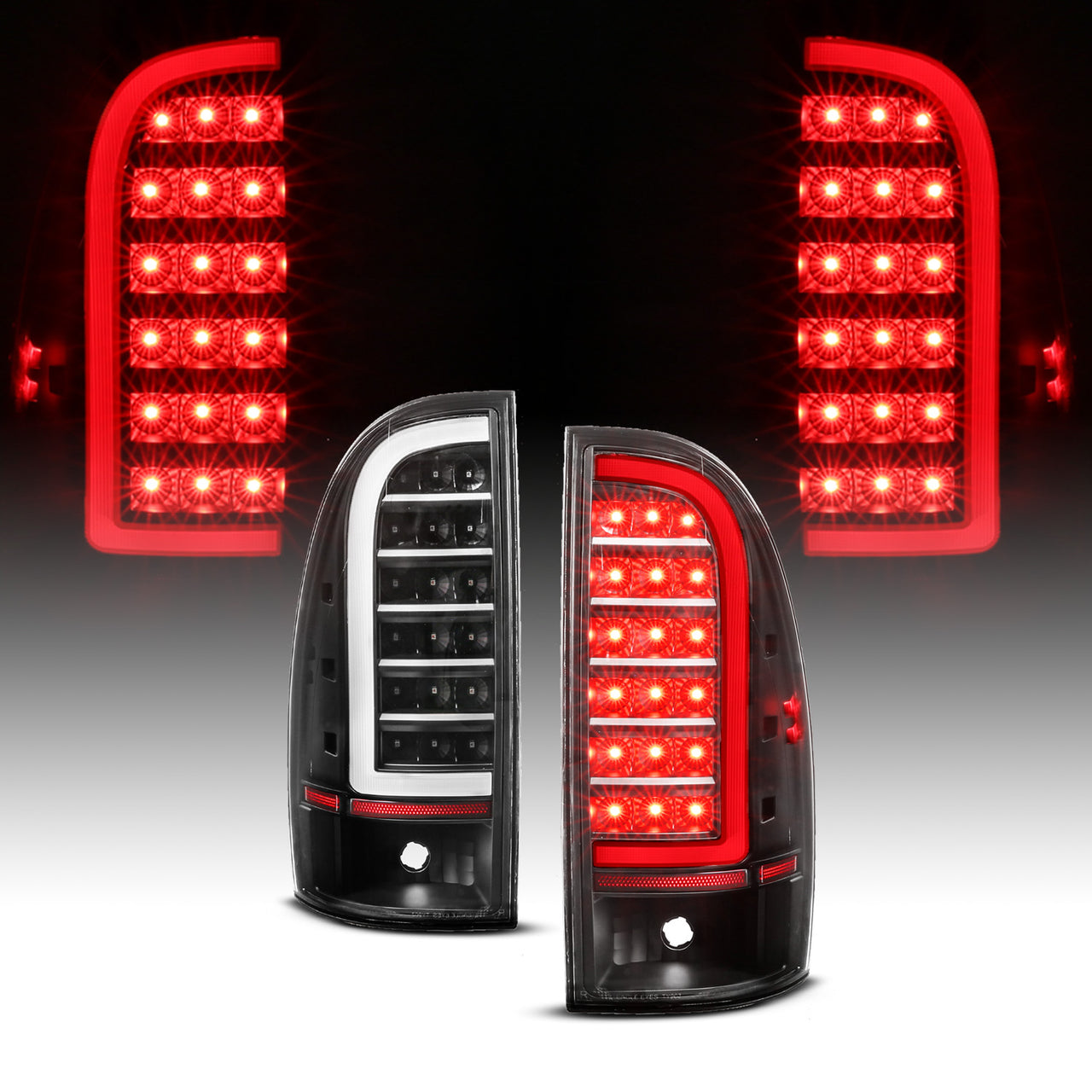 TOYOTA TACOMA 05-15 LED TAIL LIGHTS BLACK HOUSING CLEAR LENS (W/ C LIGHT BAR)