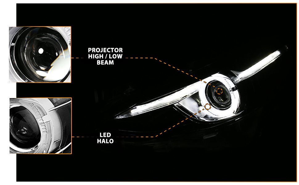 MAZDA 3 14-15 4DR PROJECTOR HEADLIGHTS WHITE PLUS LED HALO BLACK AMBER