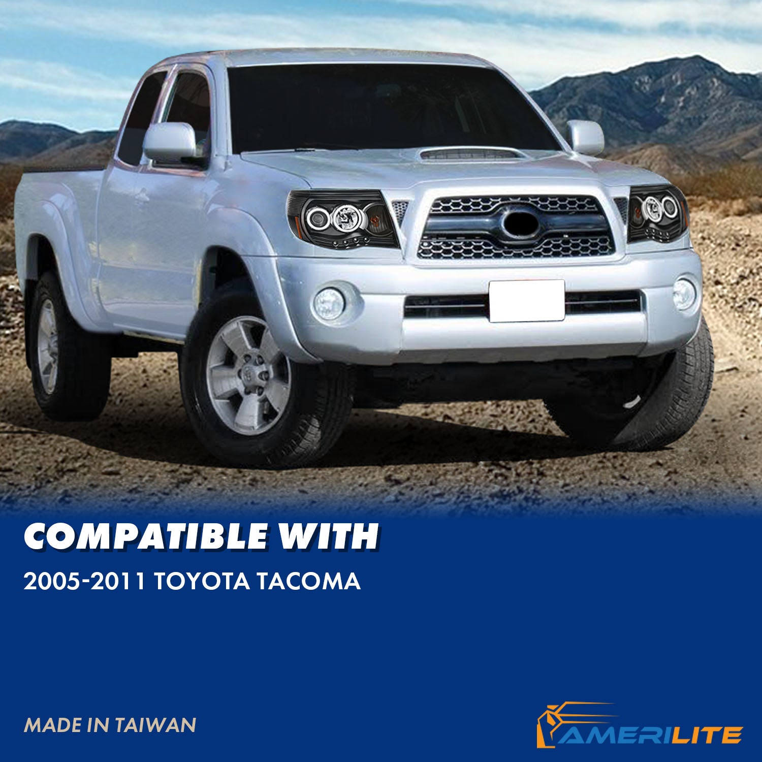 TOYOTA TACOMA 05-11 PROJECTOR HEADLIGHTS W/O CCFL BAR BLACK AMBER (RX HALO)