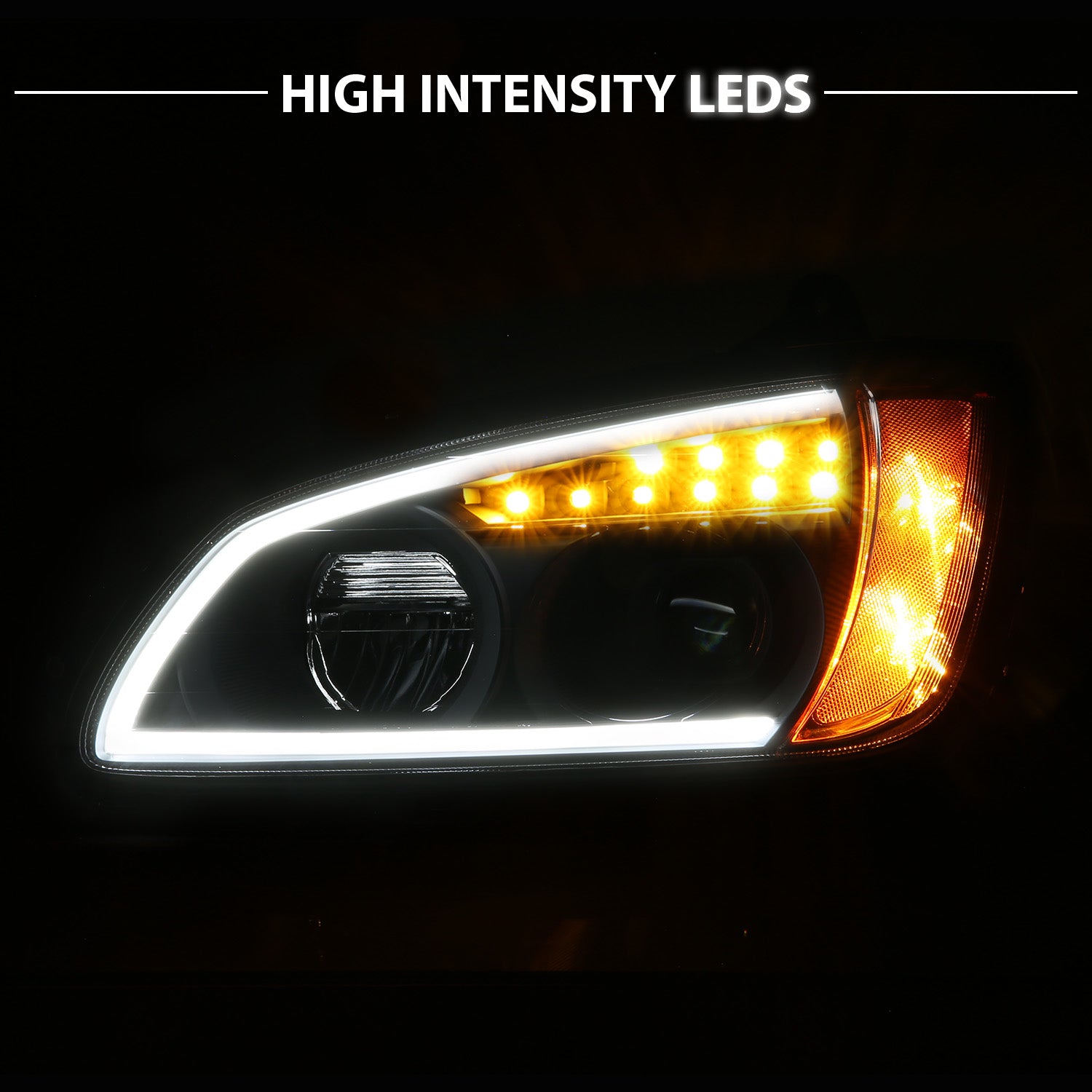 KENWORTH T-660 08-17 FULL LED PROJECTOR PLANK STYLE H.L CHROME AMBER REFLECTOR