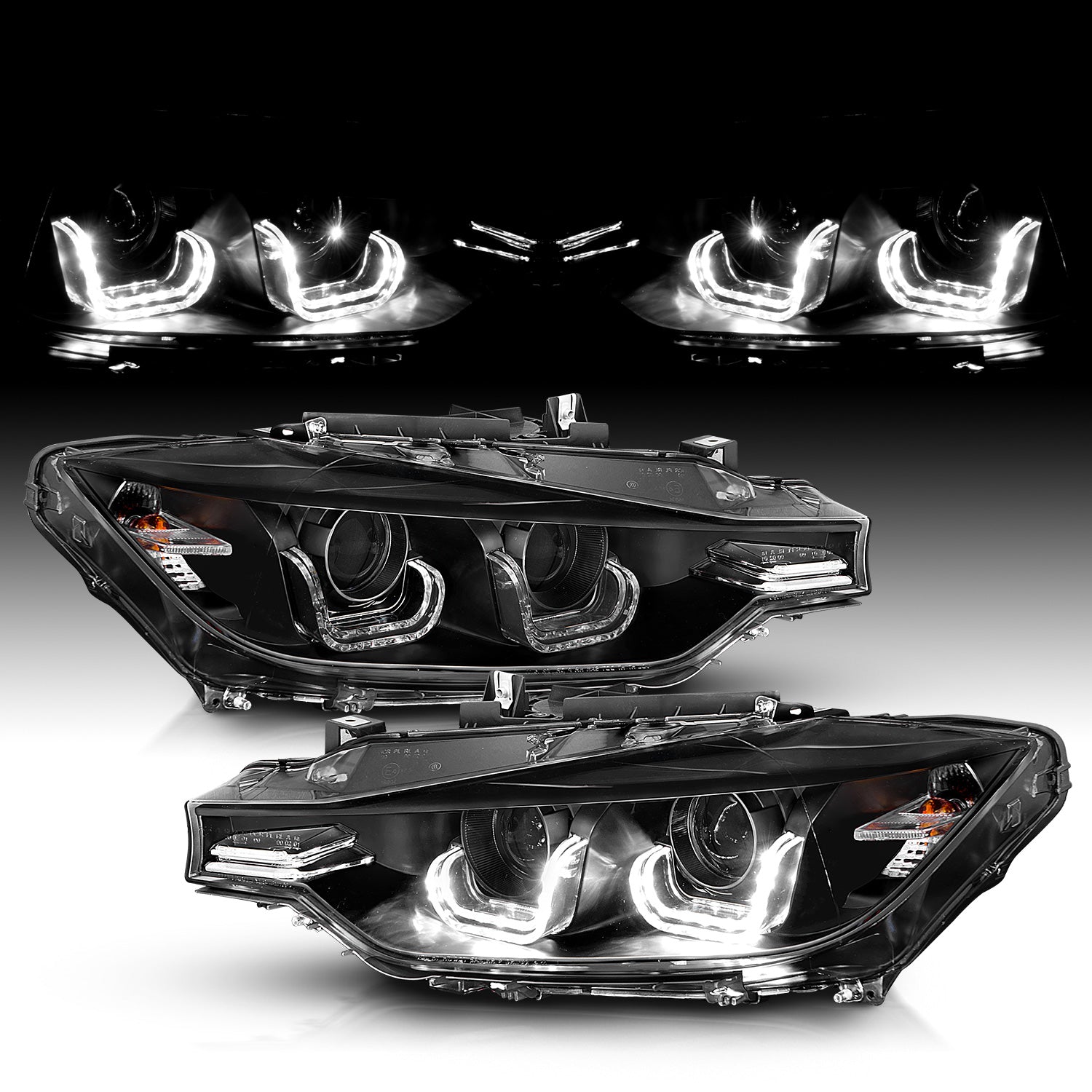 BMW 3 SERIES F30 12-14 4DR PROJECTOR U-BAR STYLE HEADLIGHTS HALO BLACK CLEAR (ONLY FITS W/O MOTOR VERSION)