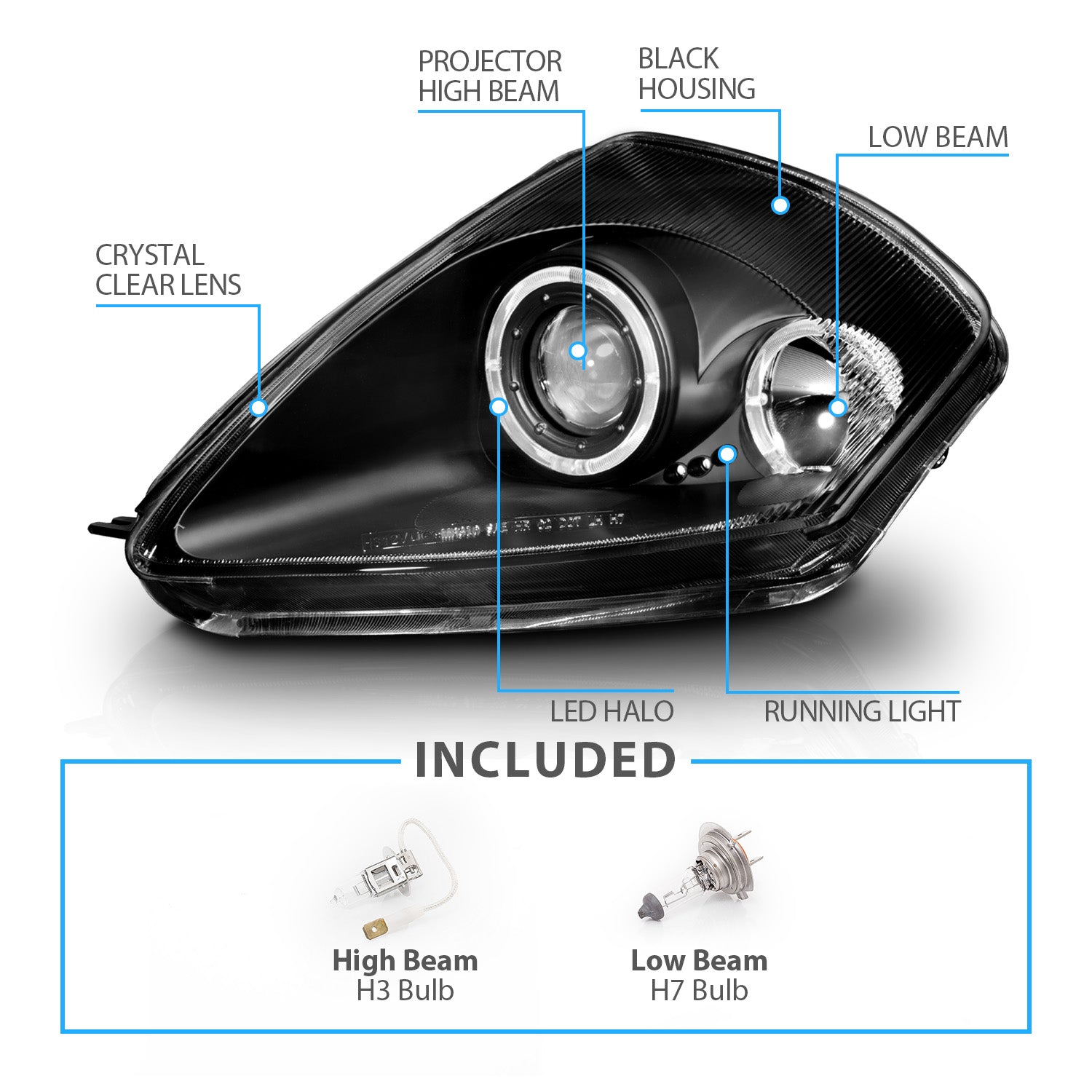 MITSUBISHI ECLIPSE 00-05 PROJECTOR HEADLIGHTS TWO HALO BLACK CLEAR