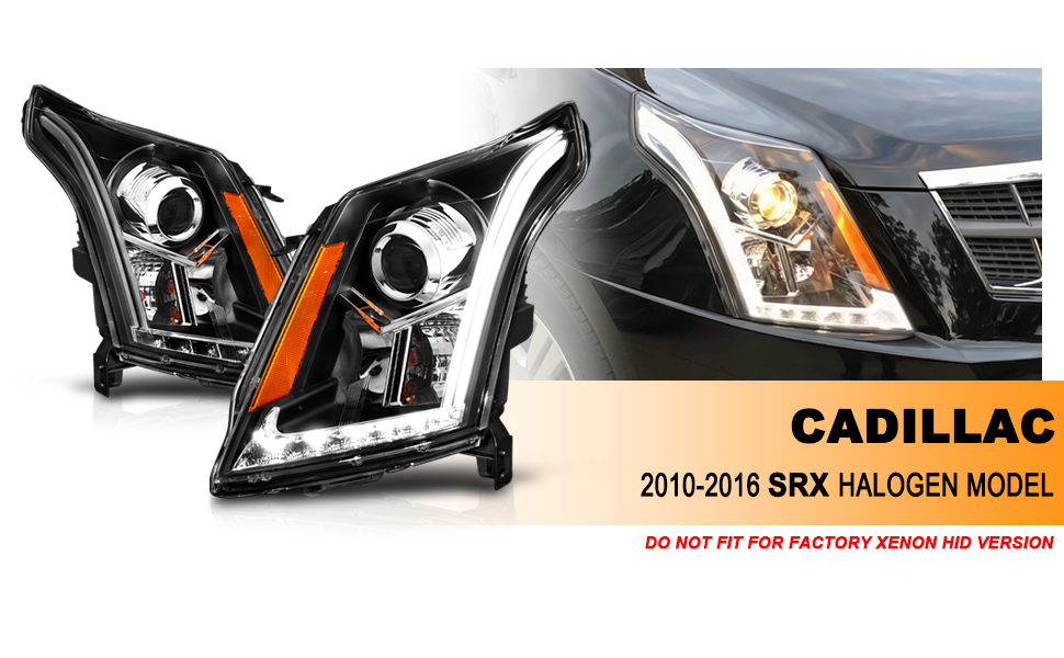 CADILLAC SRX 10-12 PROJECTOR LIGHT BAR STYLE HEADLIGHTS BLACK CLEAR AMBER
