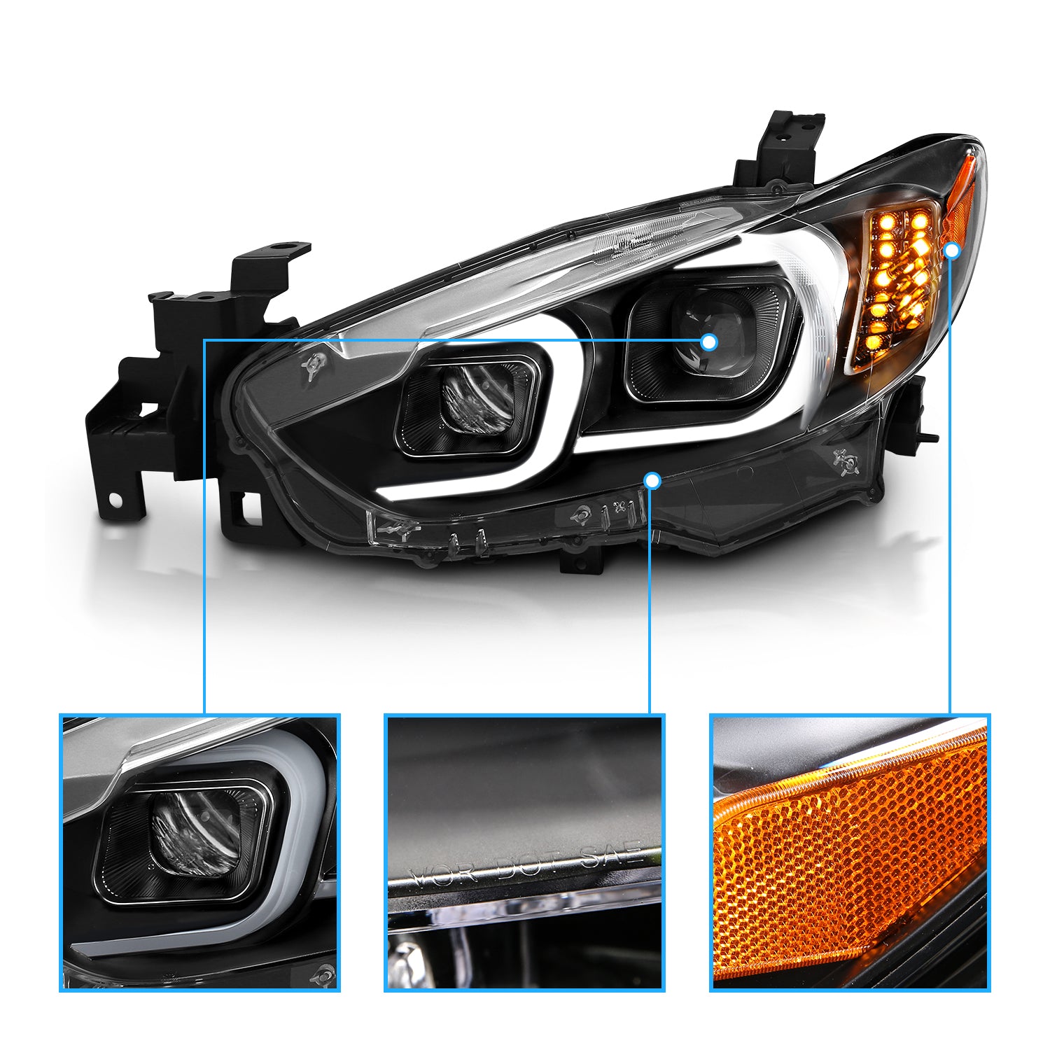 MAZDA 6 14-15 PROJECTOR LIGHT BAR STYLE HEADLIGHTS BLACK AMBER