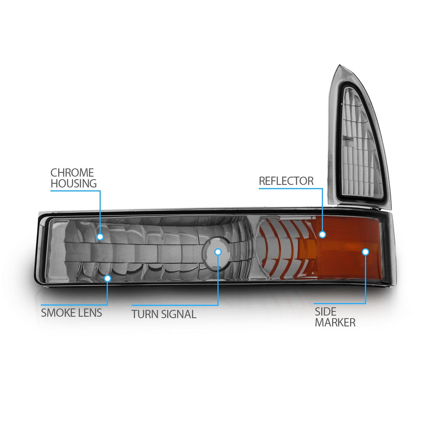 FORD EXCURSION 00-05/SUPER DUTY 99-04 FRONT BUMPER LIGHTS SMOKE AMBER