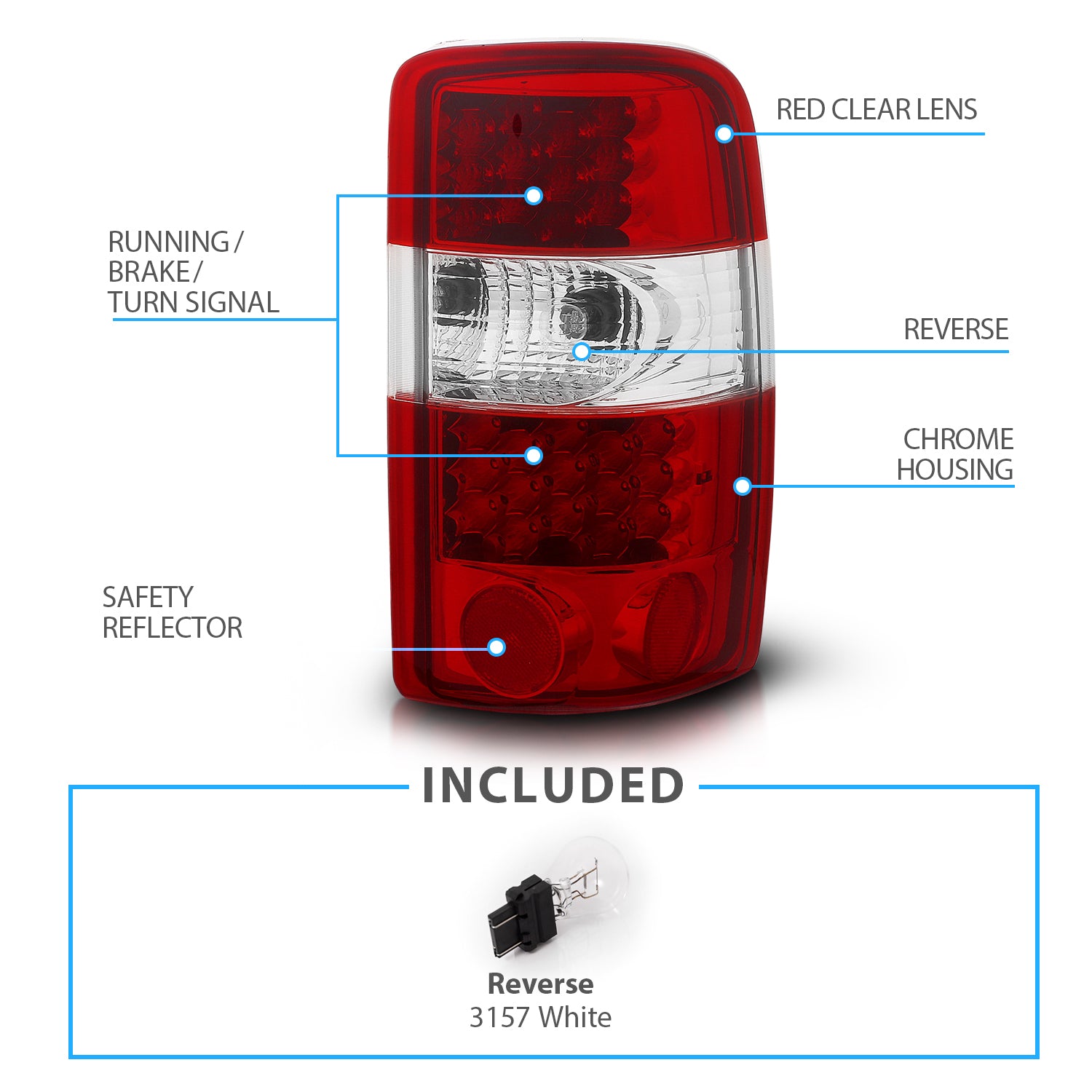 CHEVY TAHOE/SUBURBAN/GMC DENALI 00-06 LED TAIL LIGHTS RED/CLEAR