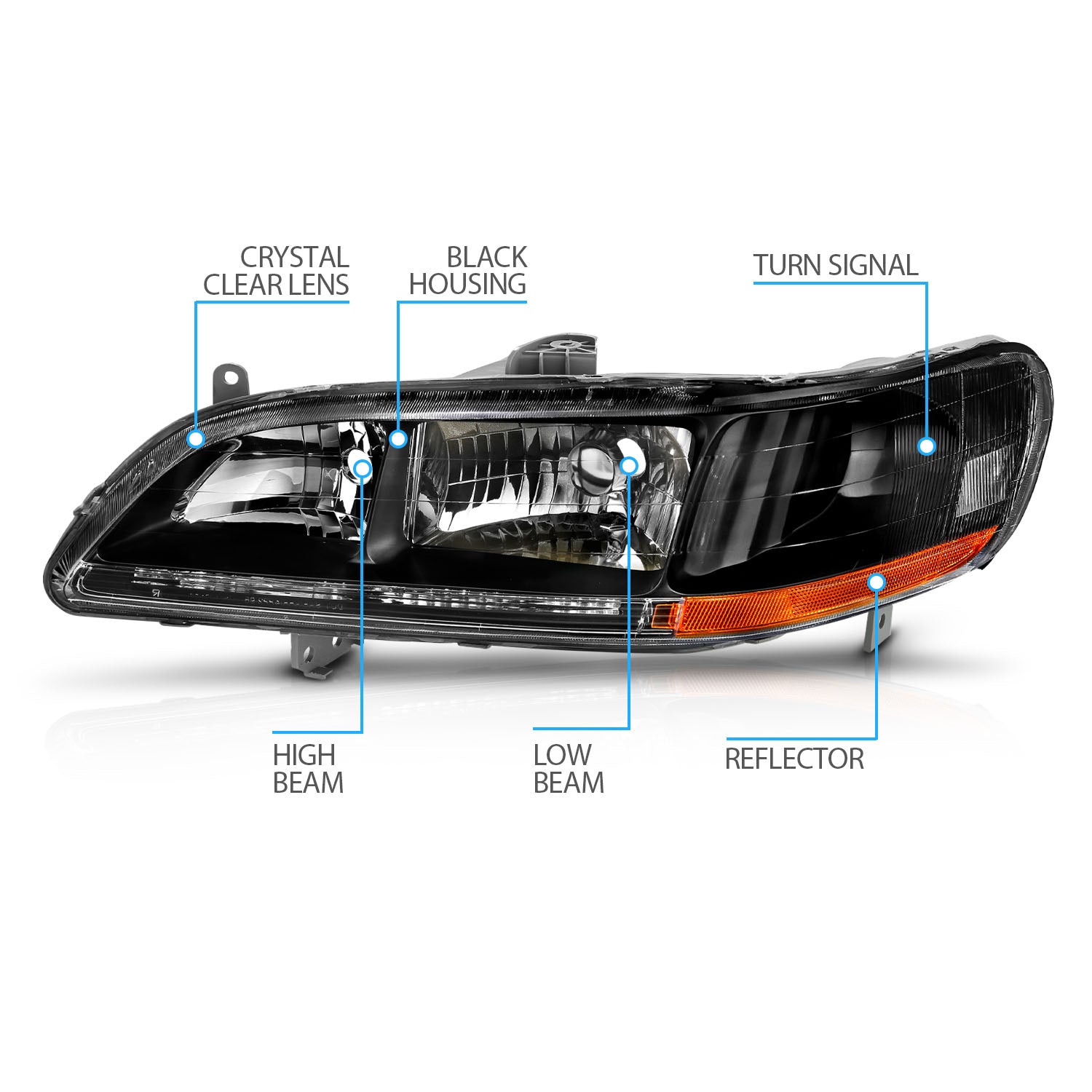 HONDA ACCORD 98-02 CRYSTAL HEADLIGHTS BLACK AMBER