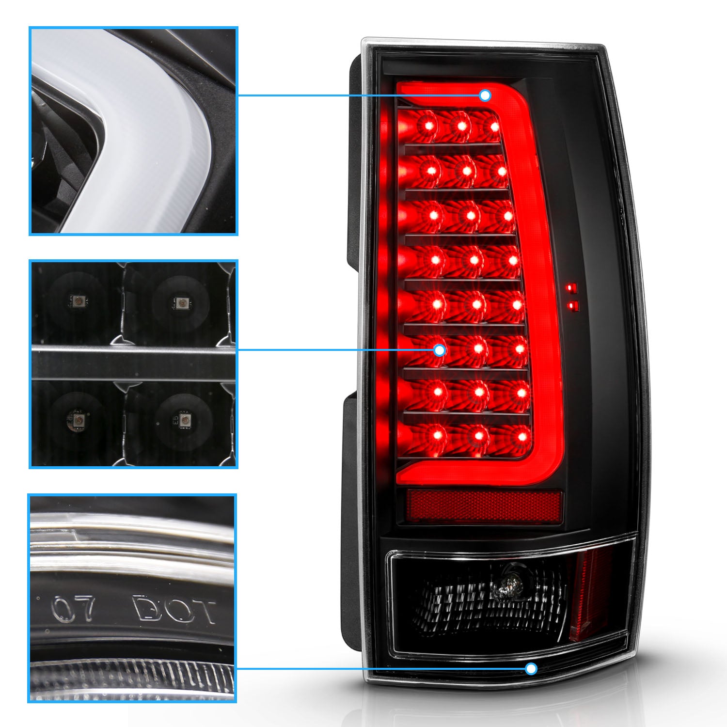 CHEVY TAHOE/SUBURBAN 07-14 LED TAIL LIGHTS BLACK HOUSING CLEAR LENS W/ C LIGHT BAR