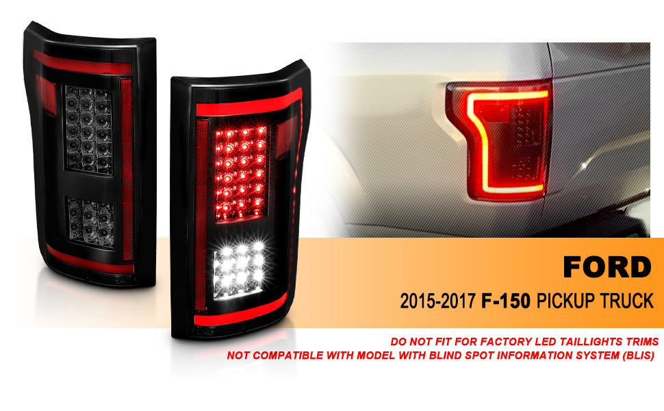 FORD F-150 15-17 LED TAIL LIGHTS (RED LIGHT BAR) SMOKE LENS (SEQUENTIAL SIGNAL)