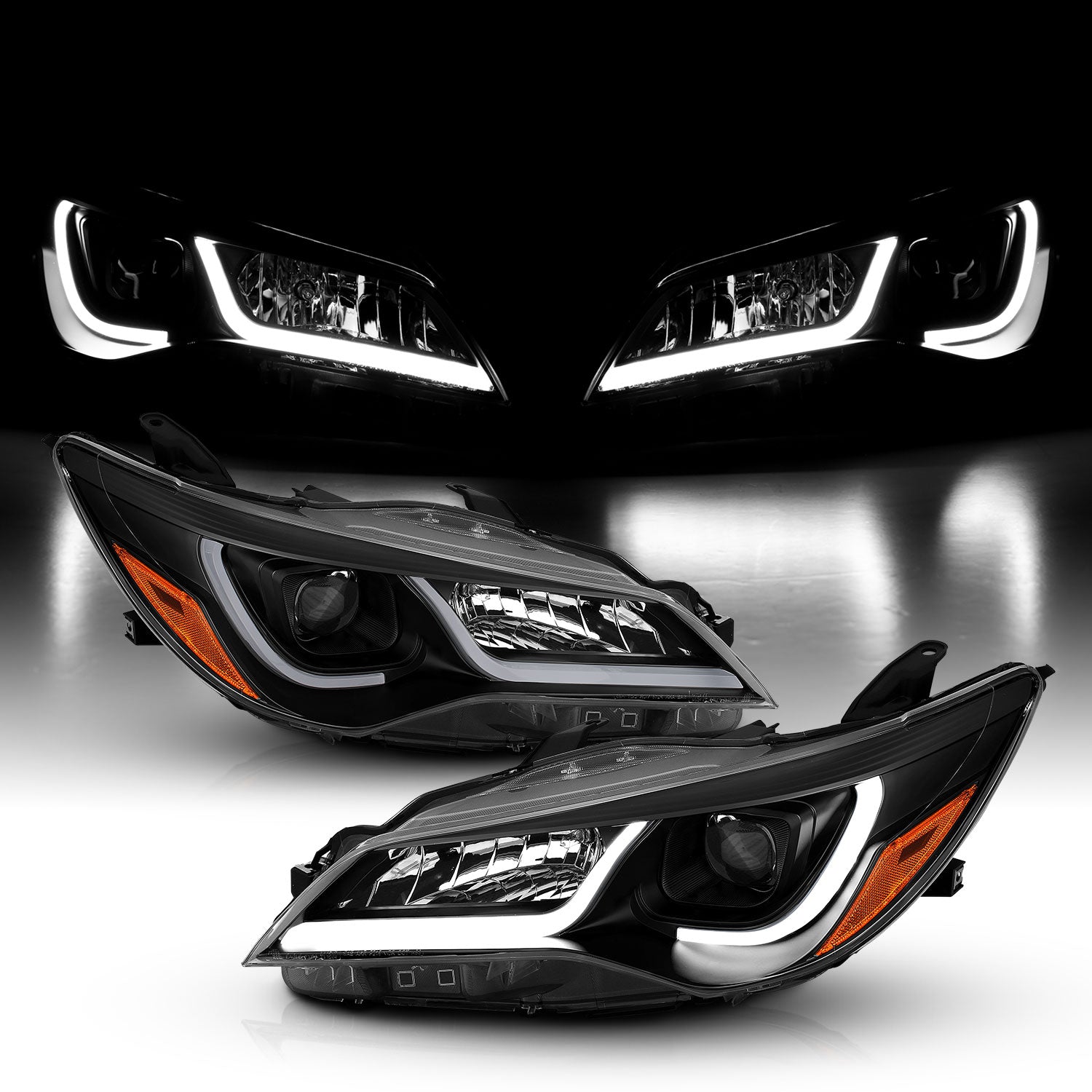 TOYOTA CAMRY 15-16 4DR PROJECTOR LIGHT BAR STYLE HEADLIGHTS BLACK AMBER