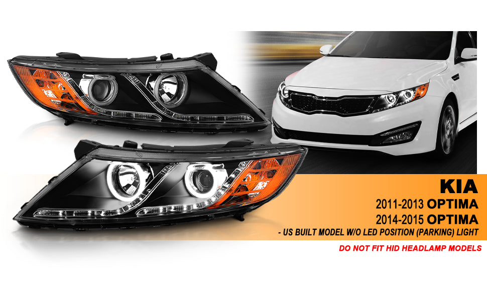 KIA OPTIMA 11-15 PROJECTOR HEADLIGHTS HALO BLACK CLEAR AMBER (RX HALO)