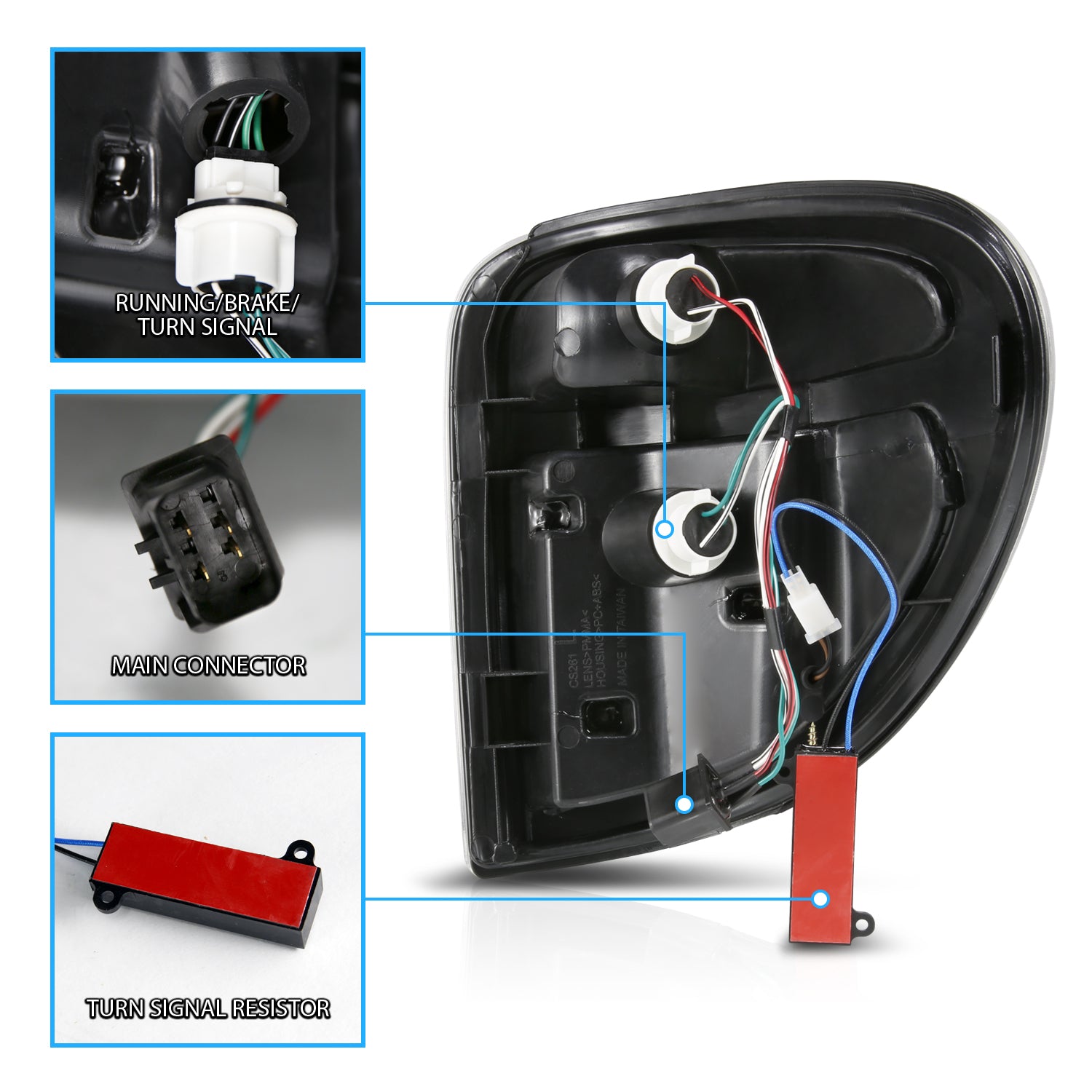 DODGE GRAND CARAVAN; CRYSLER TOWN&COUNTRY 04-07 L.E.D T.L BLACK HOUSING SMOKE LENS W/ C LIGHT BAR