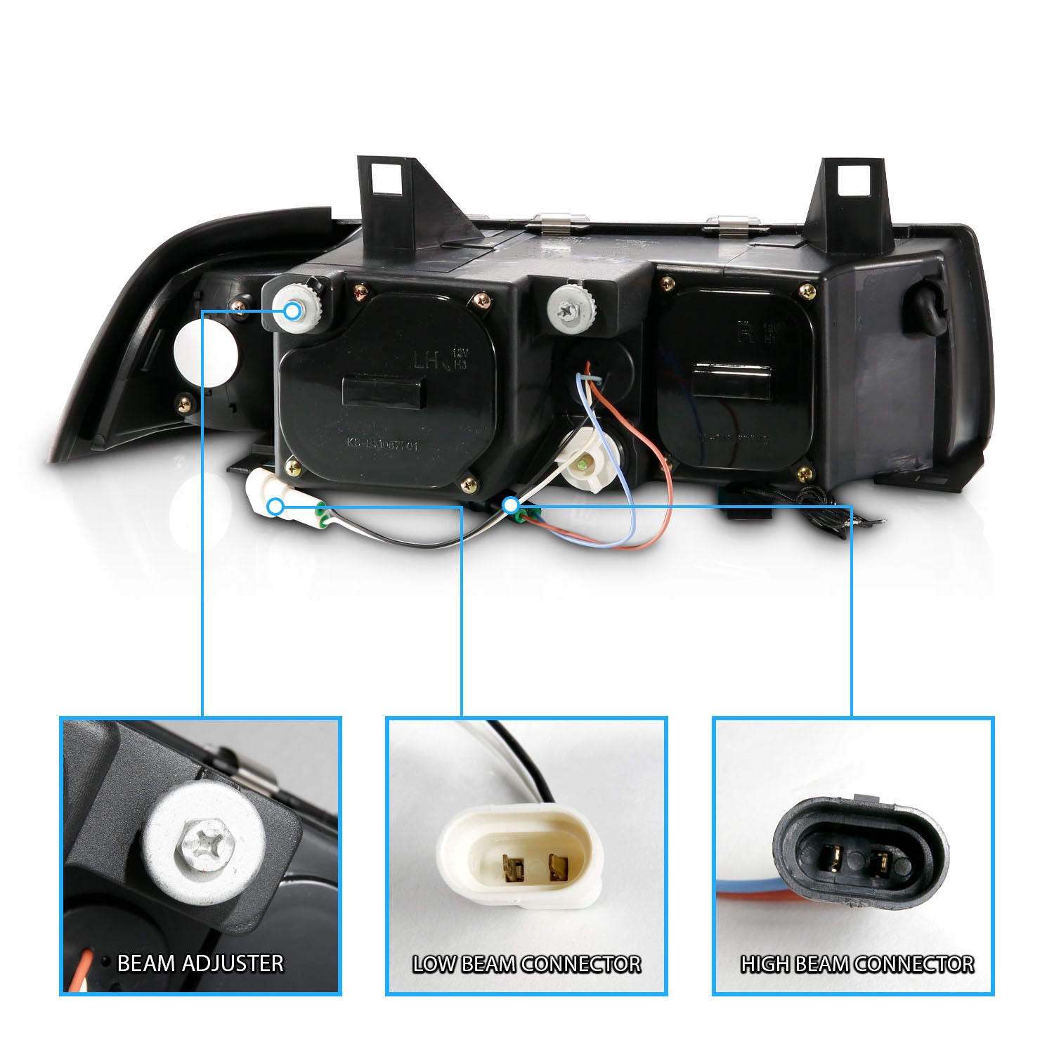 BMW 3 SERIES E36 92-98 2DR 1PC PROJECTOR HEADLIGHTS G2 HALO BLACK CLEAR AMBER