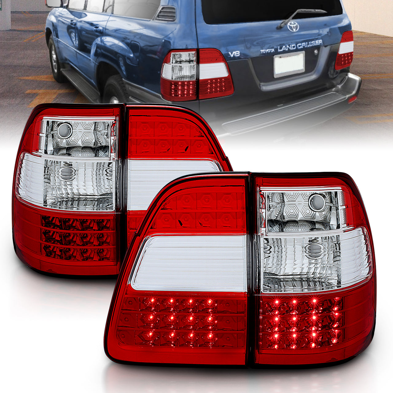 TOYOTA LAND CRUISER FJ100 98-05 LED TAIL LIGHTS G2 RED/CLEAR