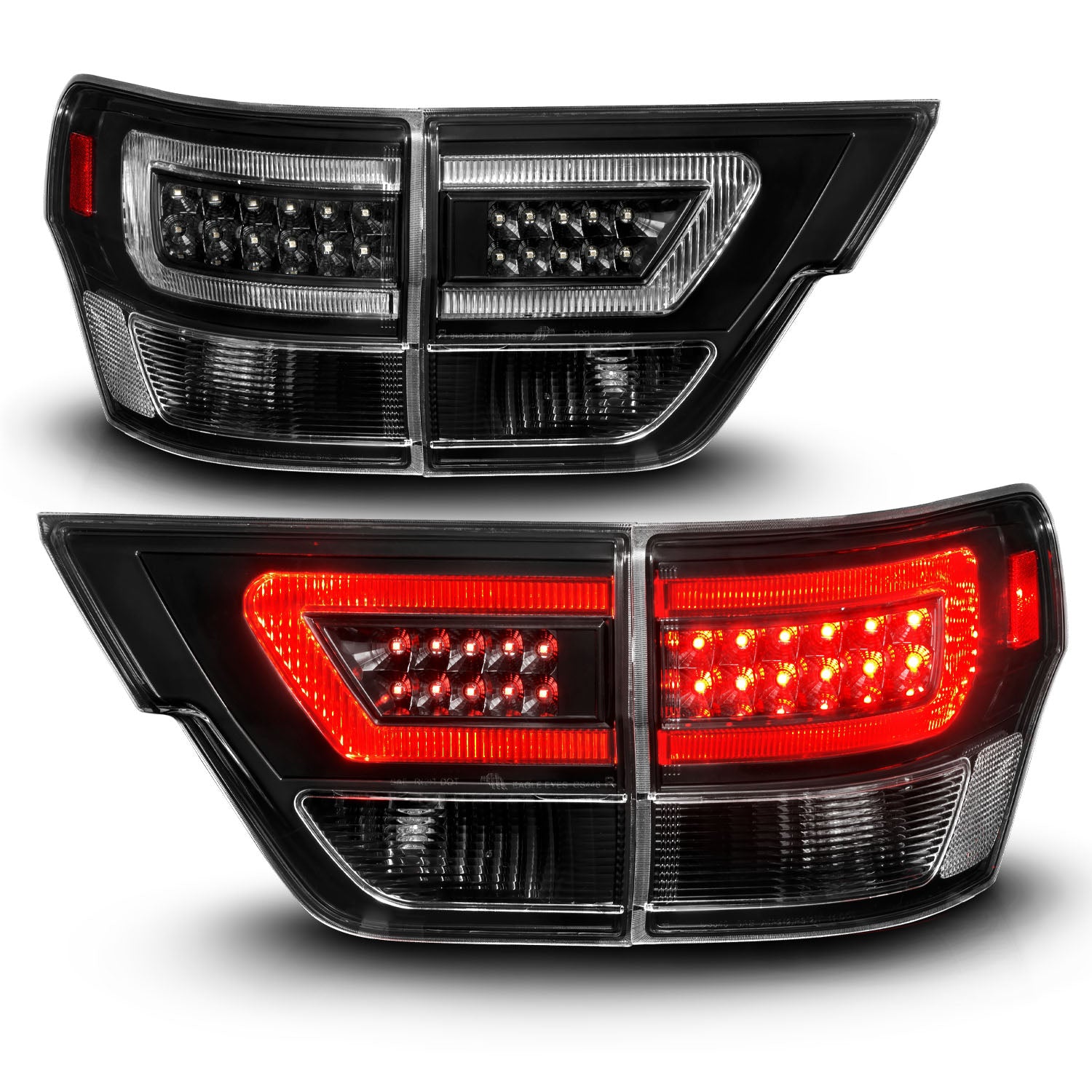JEEP GRAND CHEROKEE 11-13 LED TAIL LIGHTS 4PCS BLACK HOUSING CLEAR LENS W/ C LIGHT BAR