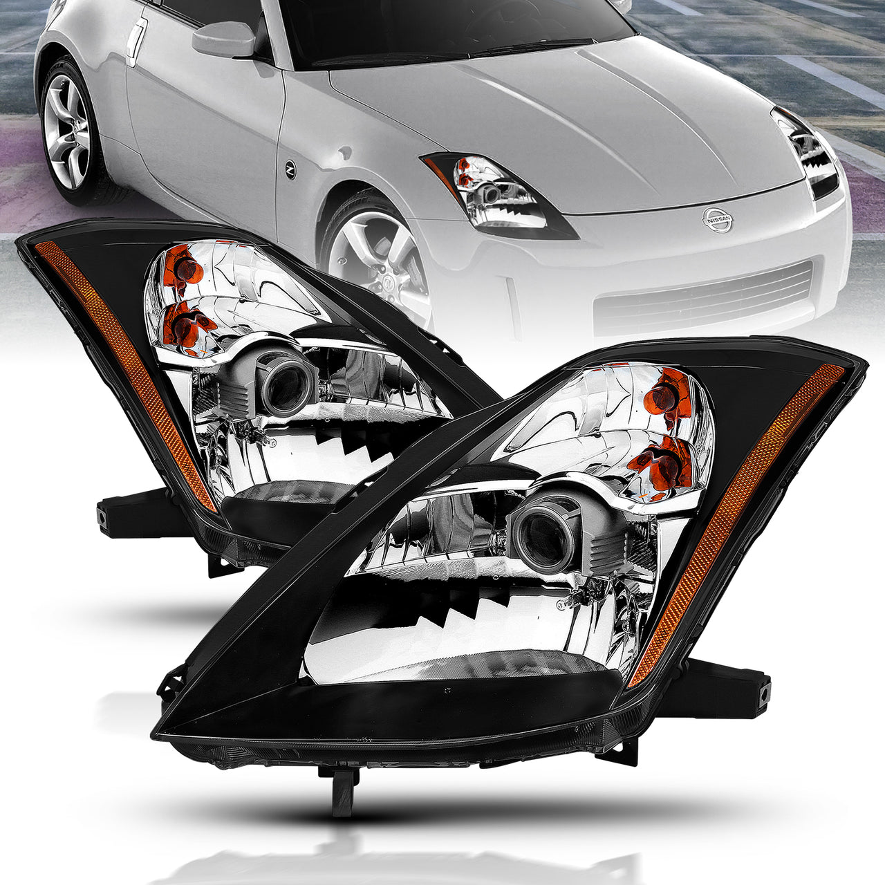 NISSAN 350 Z 03-05 HEADLIGHTS BLACK AMBER