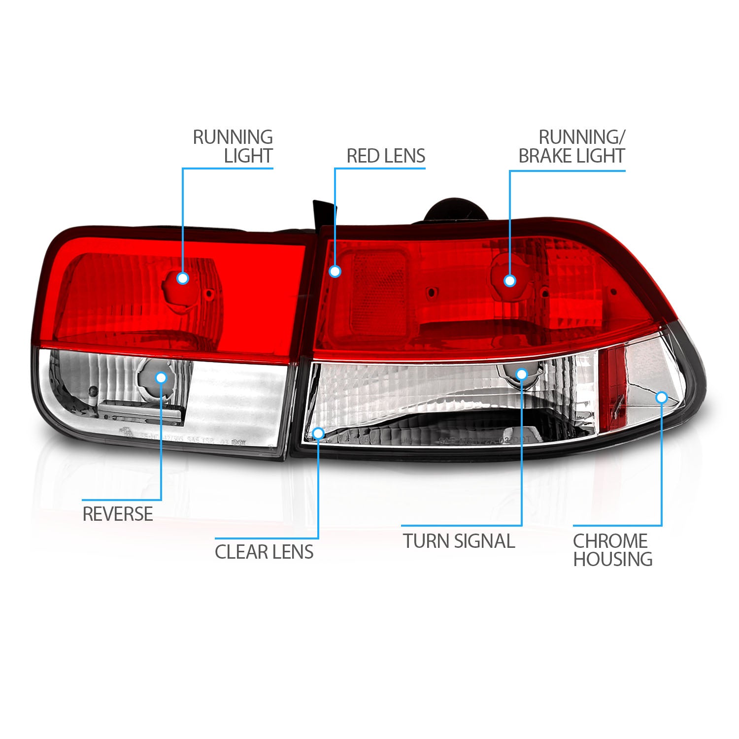 HONDA CIVIC 96-00 2DR TAIL LIGHTS RED/CRYSTAL