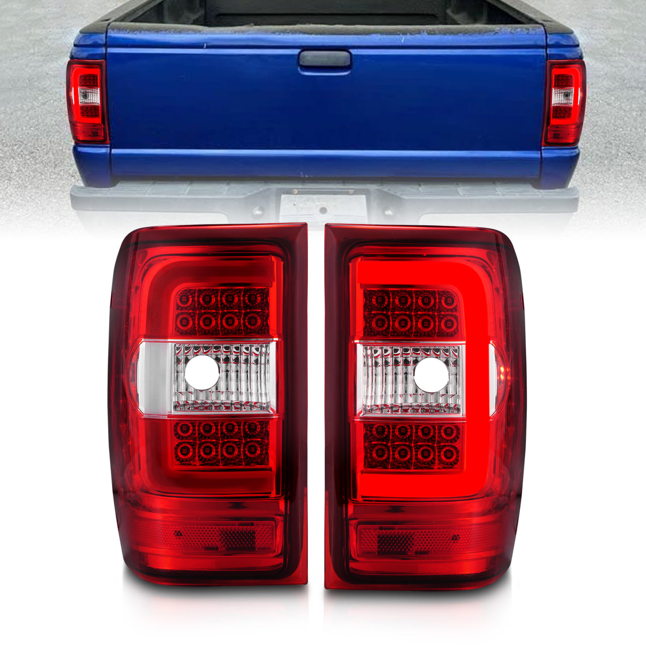 FORD RANGER 01-11 TAIL LIGHTS RED/CLEAR LENS W/C LIGHT BAR
