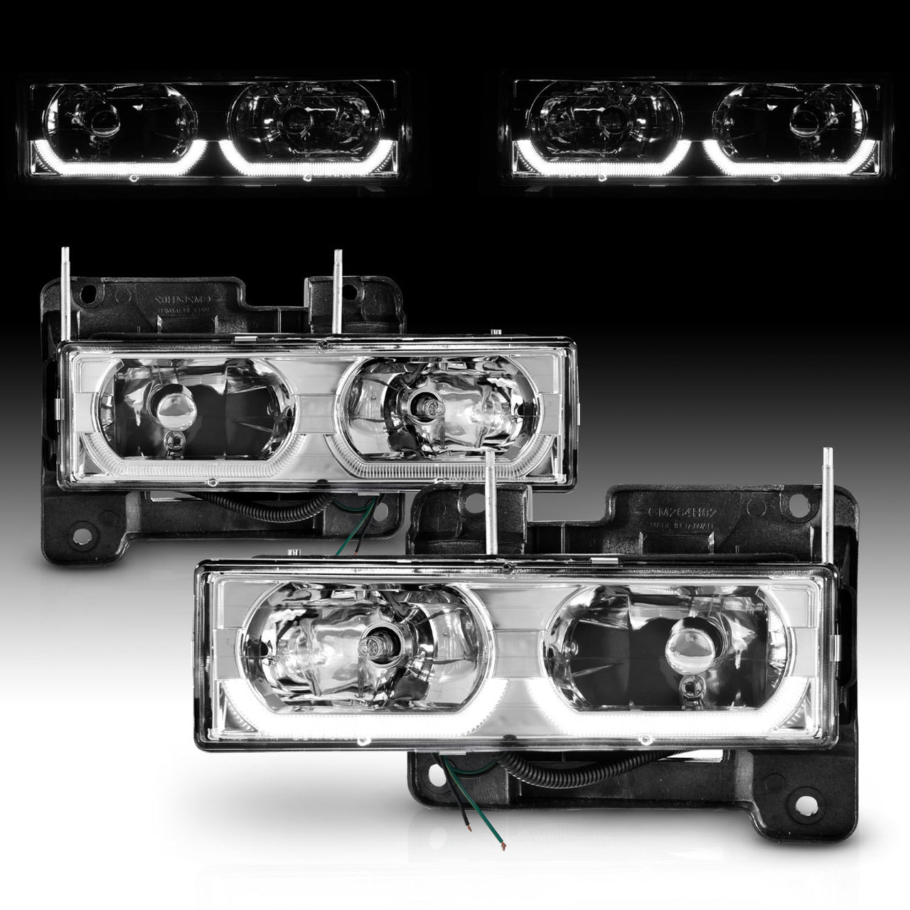 CHEVY FULLSIZE 88-98 LOW-BROW STYLE CRYSTAL HEADLIGHTS CHROME CLEAR