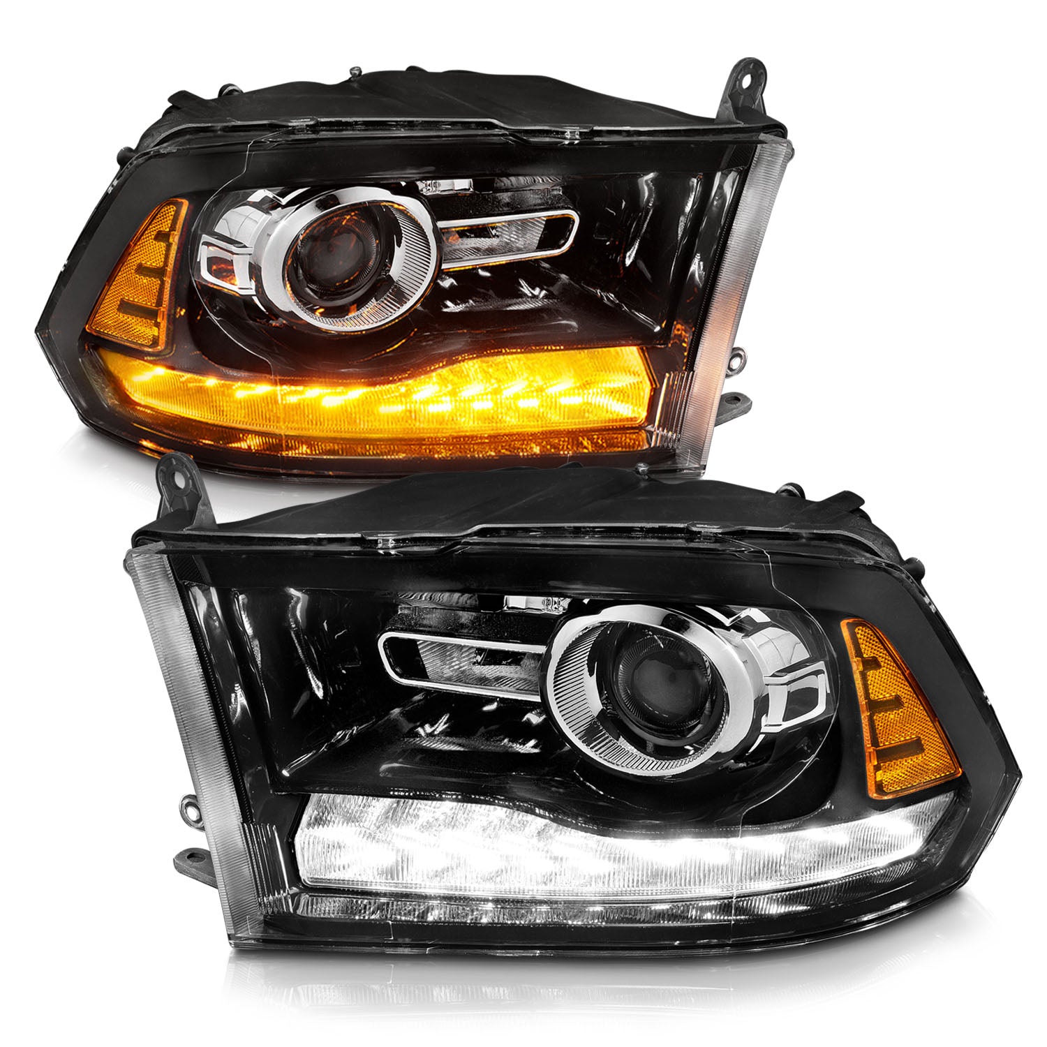 DODGE RAM 09-18 PROJECTOR PLANK STYLE SWITCHBACK H.L BLACK AMBER (OE STYLE) (LIGHT BLACK) (ALL MODEL)