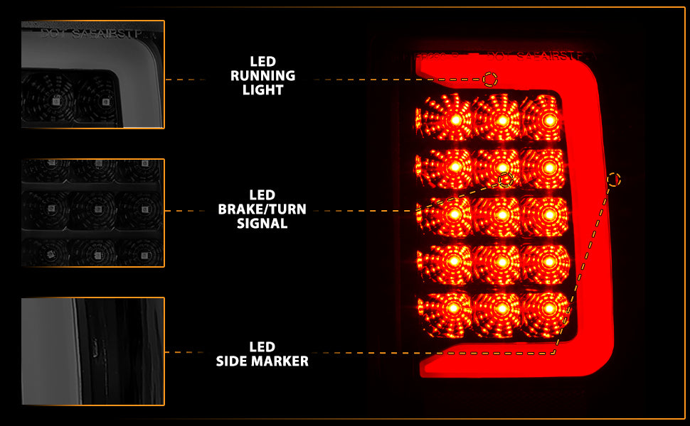 FORD RANGER 93-97 LED TAIL LIGHTS BLACK HOUSING SMOKE LENS (W/ C LIGHT BAR)