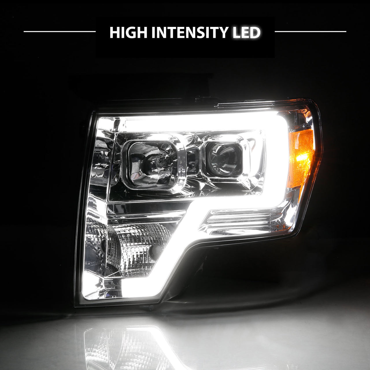FORD F-150 09-13 PROJECTOR LIGHT BAR STYLE HEADLIGHTS CHROME AMBER