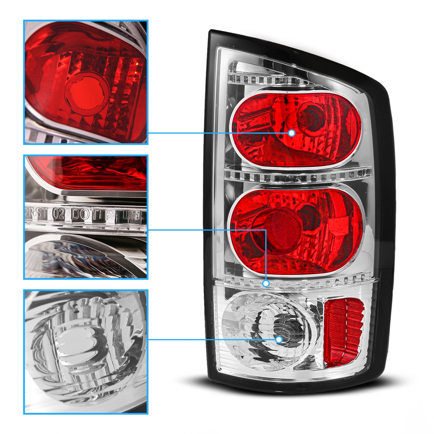 DODGE RAM 02-05 TAIL LIGHTS RED/CHROME