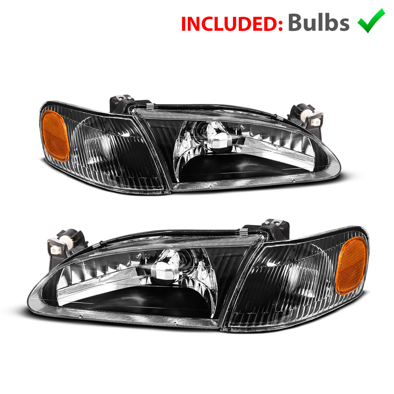 TOYOTA COROLLA 98-00 CRYSTAL HEADLIGHTS BLACK AMBER W/ CORNER LIGHTS