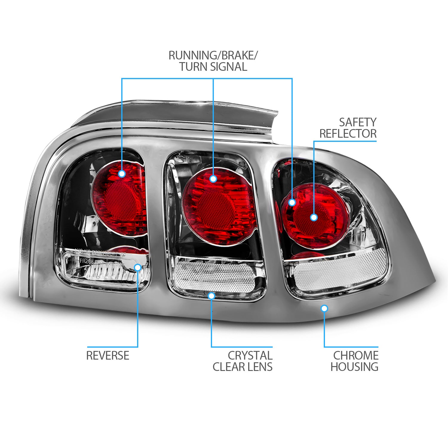 FORD MUSTANG 96-98 TAIL LIGHTS CHROME
