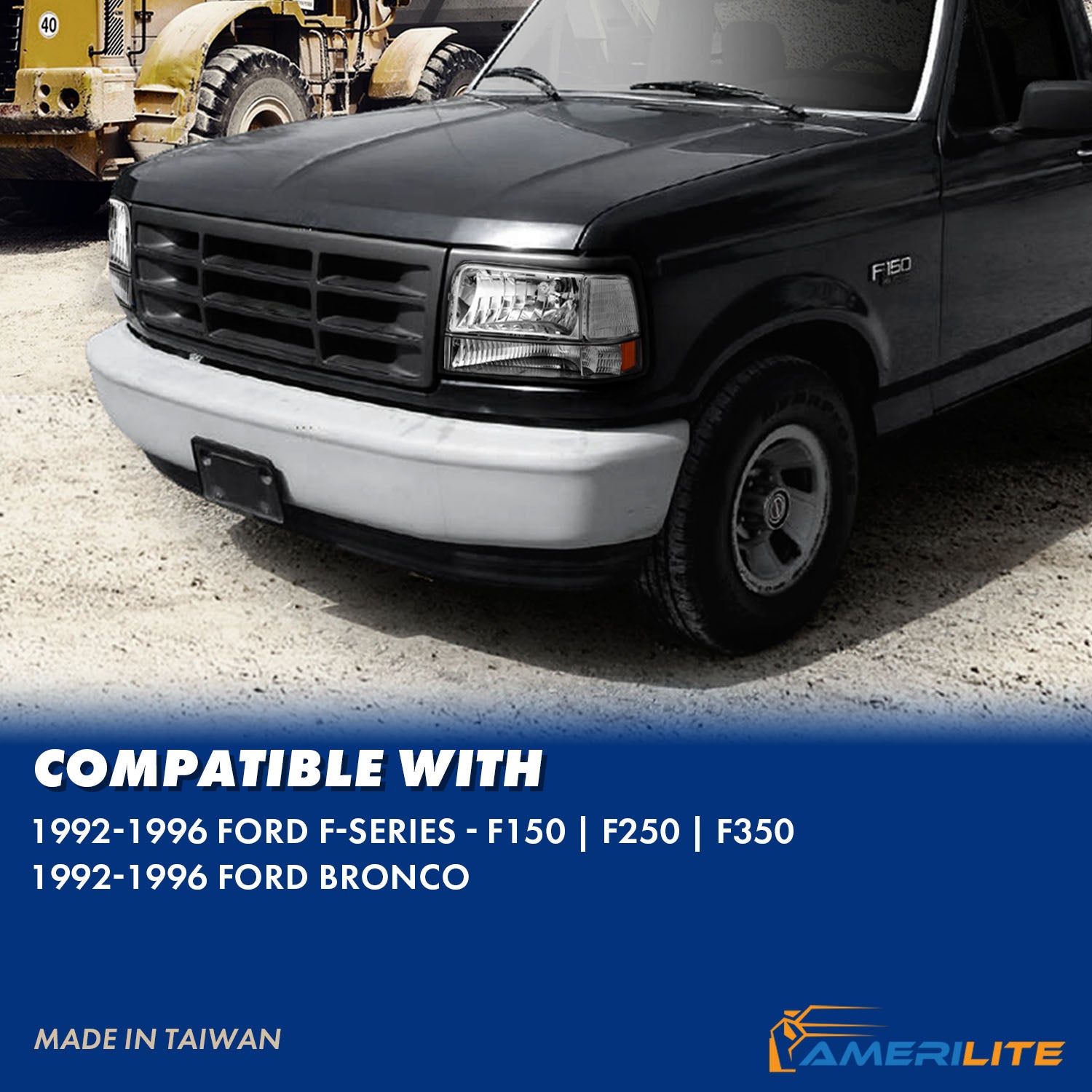 FORD F-150/BRONCO 92-96 HEADLIGHTS CHROME HOUSING 6PCS SET W/ CORNER, SIGNAL LIGHTS AMBER