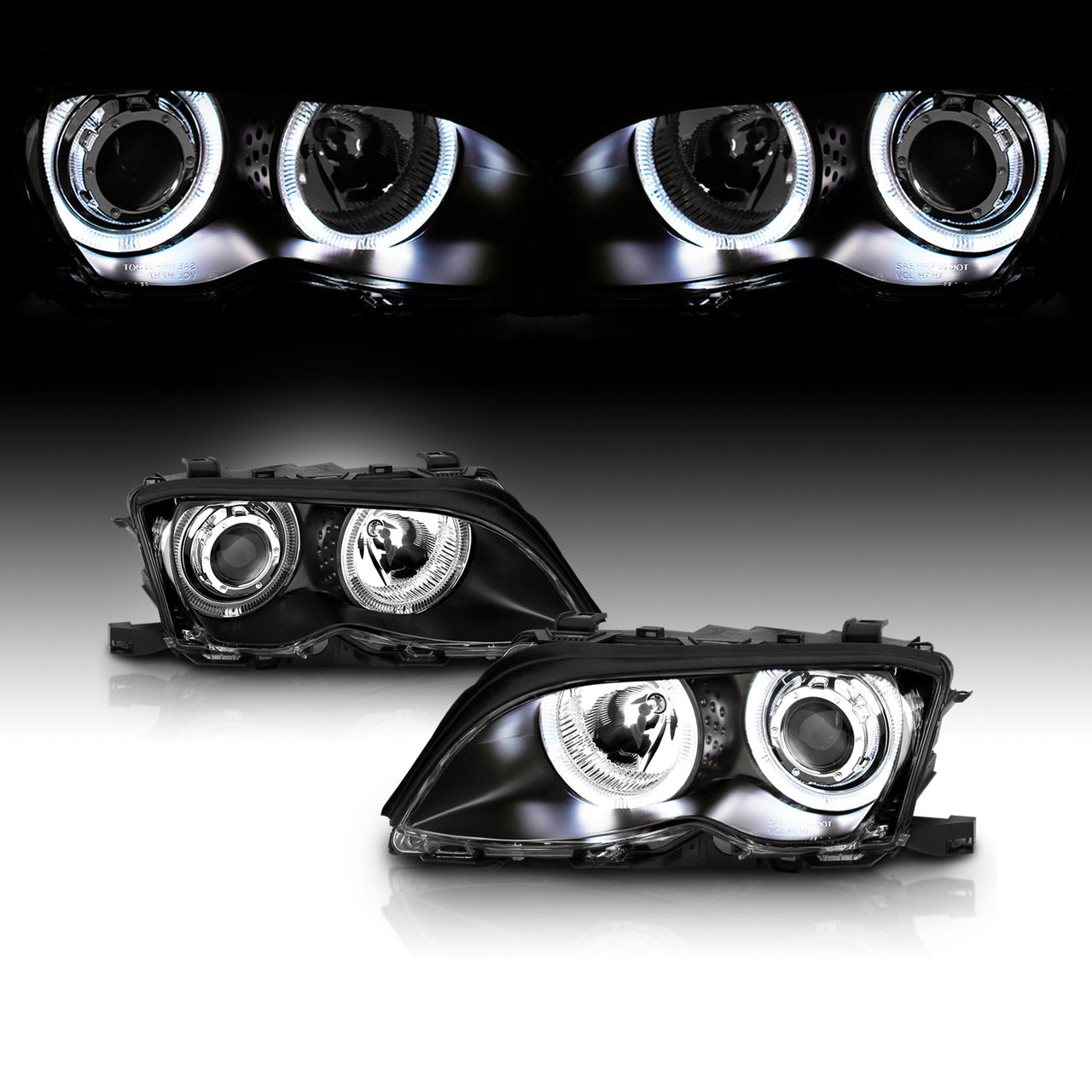BMW 3 SERIES E46 02-05 4DR PROJECTOR HEADLIGHTS HALO BLACK CLEAR