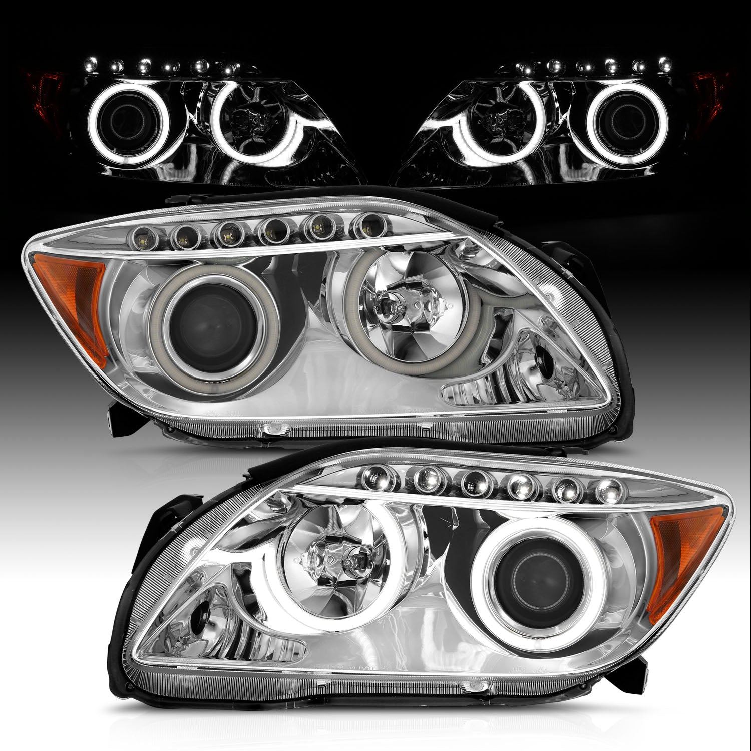 SCION TC 05-10 PROJECTOR HEADLIGHTS HALO CHROME CLEAR AMBER (RX HALO)