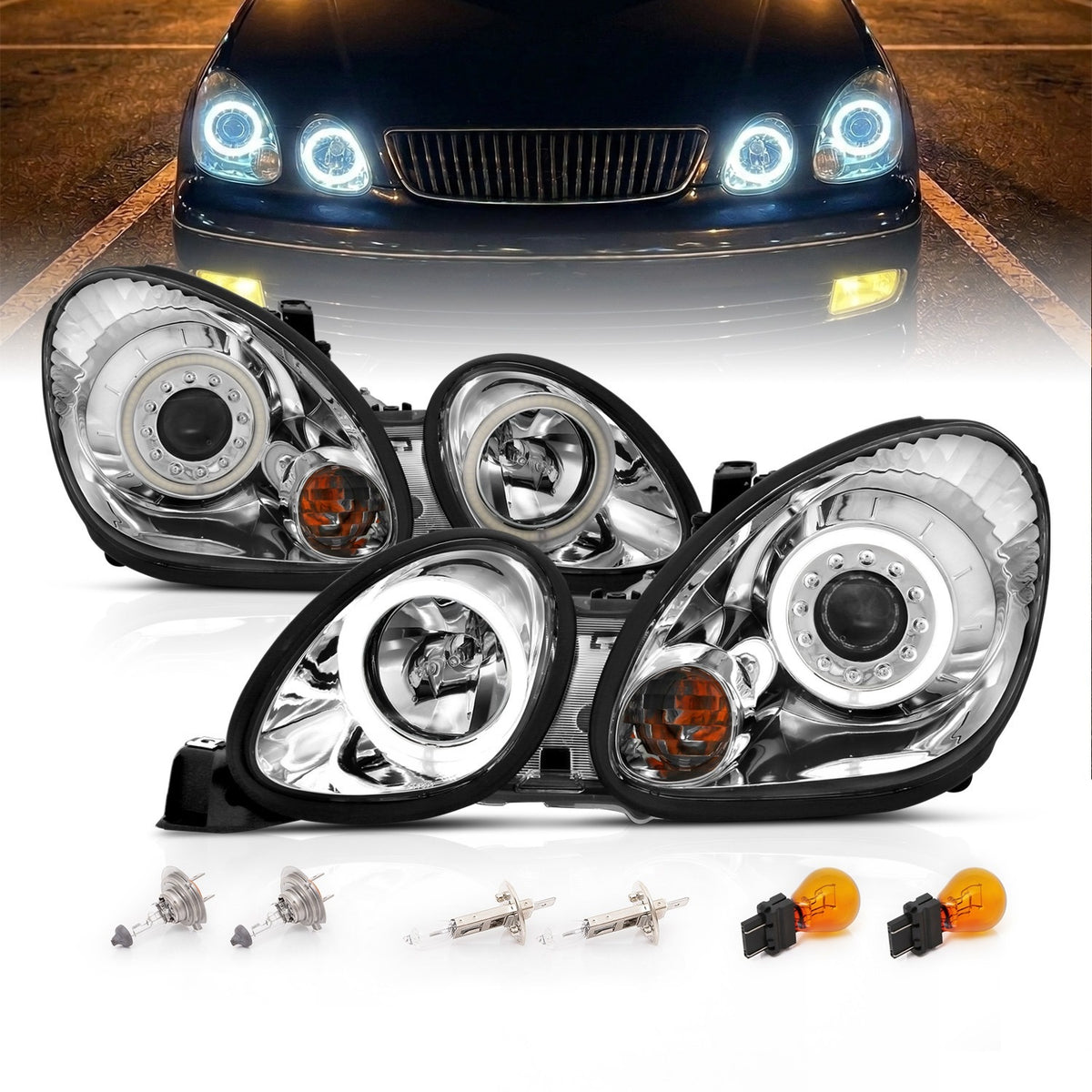 LEXUS GS 300/400 98-05 PROJECTOR HEADLIGHTS HALO CHROME CLEAR (RX HALO)