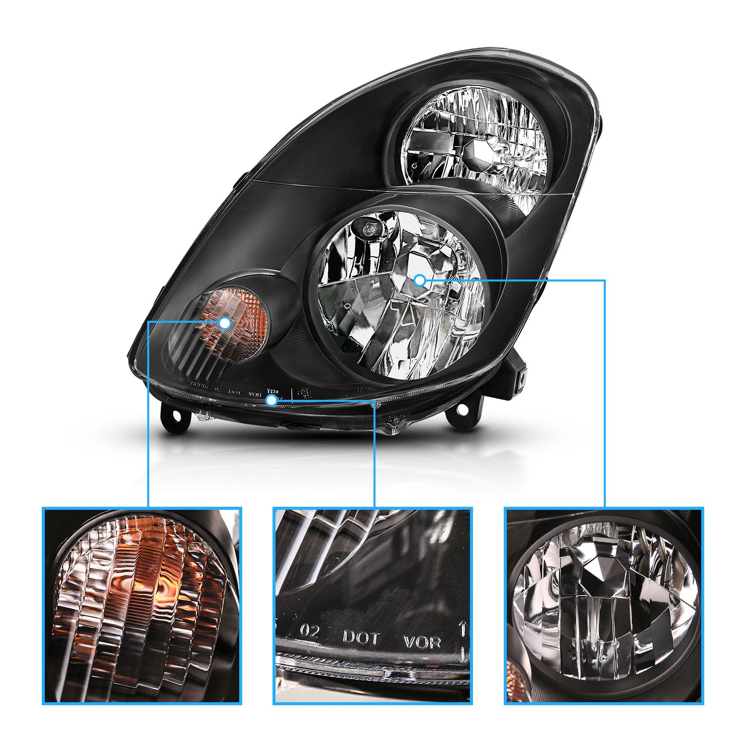 INFINITI G35 03-04 4DR HEADLIGHTS BLACK