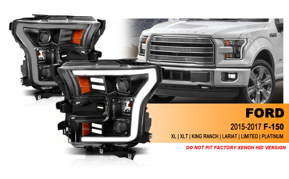FORD F-150 15-17 PROJECTOR LIGHT BAR STYLE HEADLIGHTS G3 BLACK AMBER