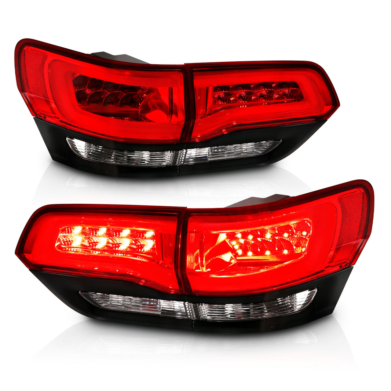 JEEP GRAND CHEROKEE 14-17 LED TAIL LIGHTS RED/CLEAR (4PCS) (BLACK EDGE)