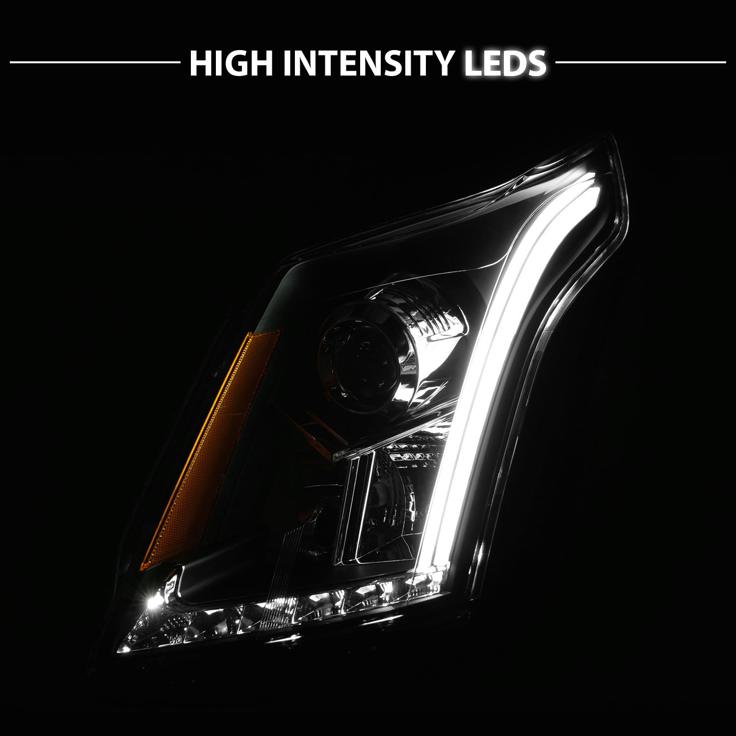 CADILLAC SRX 10-12 PROJECTOR LIGHT BAR STYLE HEADLIGHTS BLACK CLEAR AMBER