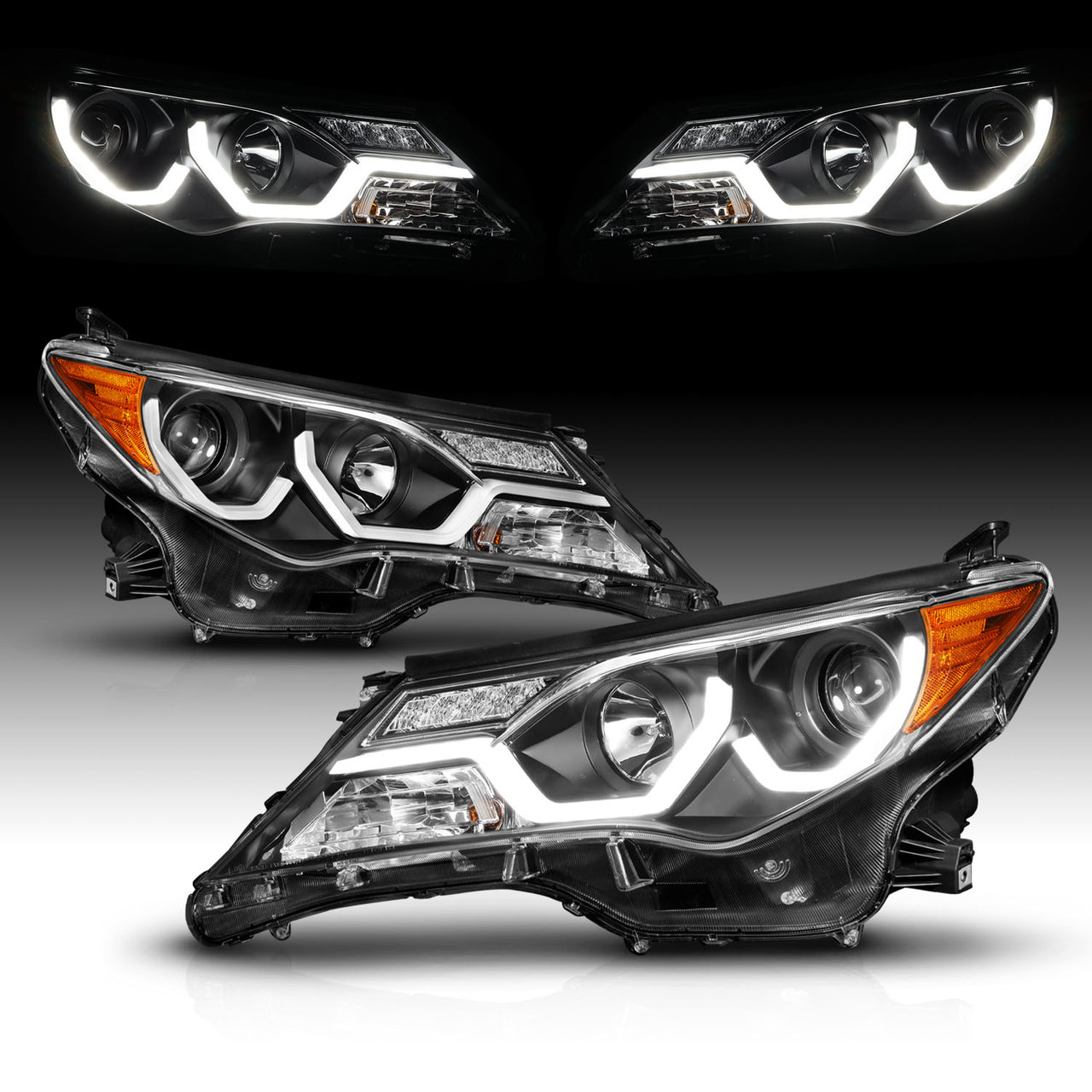 TOYOTA RAV-4 2013 UP PROJECTOR LIGHT BAR STYLE HEADLIGHTS BLACK CLEAR AMBER