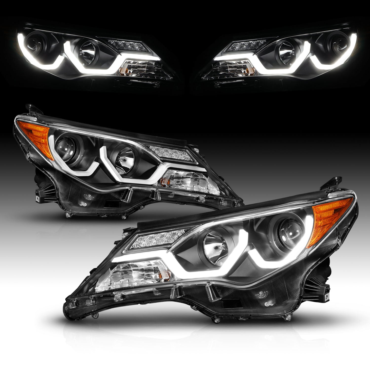 TOYOTA RAV-4 2013 UP PROJECTOR LIGHT BAR STYLE HEADLIGHTS BLACK CLEAR AMBER
