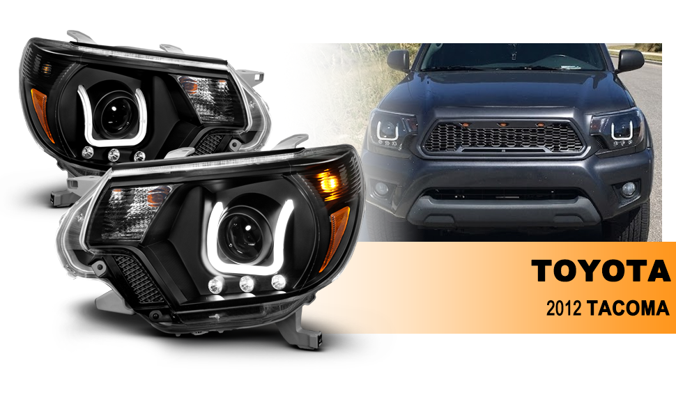 TOYOTA TACOMA 2012 PROJECTOR U-BAR STYLE HEADLIGHTS BLACK CLEAR AMBER