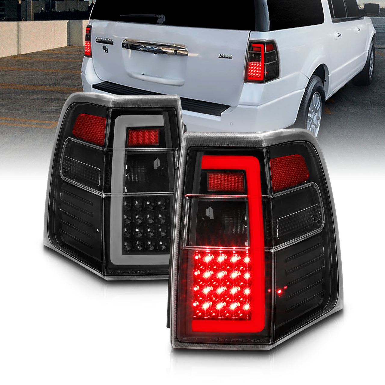 FORD EXPEDITION 07-17 LED TAIL LIGHTS BLACK HOUSING CLEAR LENS (SEQUENTIAL SIGNAL) W/ C-LIGHT BAR
