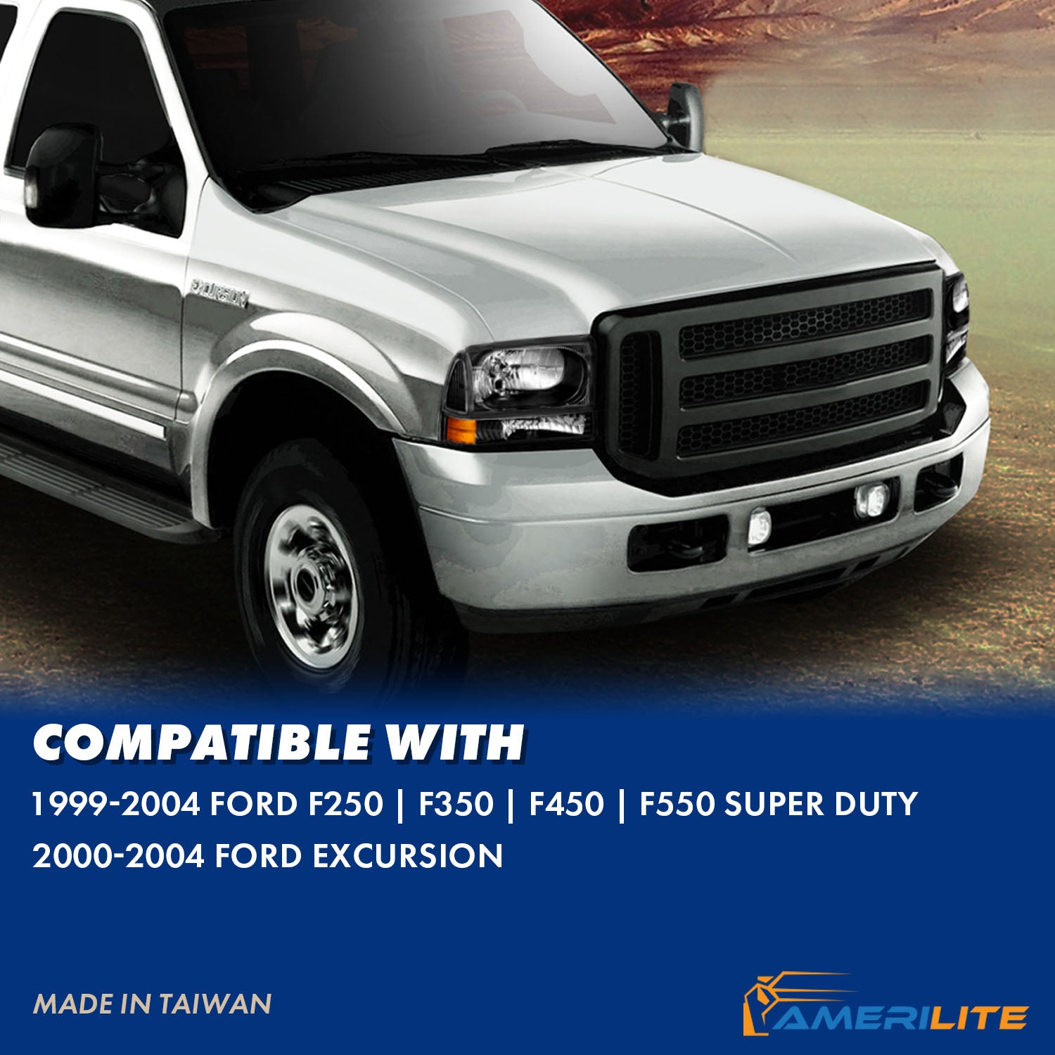 FORD EXCURSION 00-04/SUPER DUTY 99-04 HEADLIGHTS W/ CORNER LIGHTS BLACK AMBER