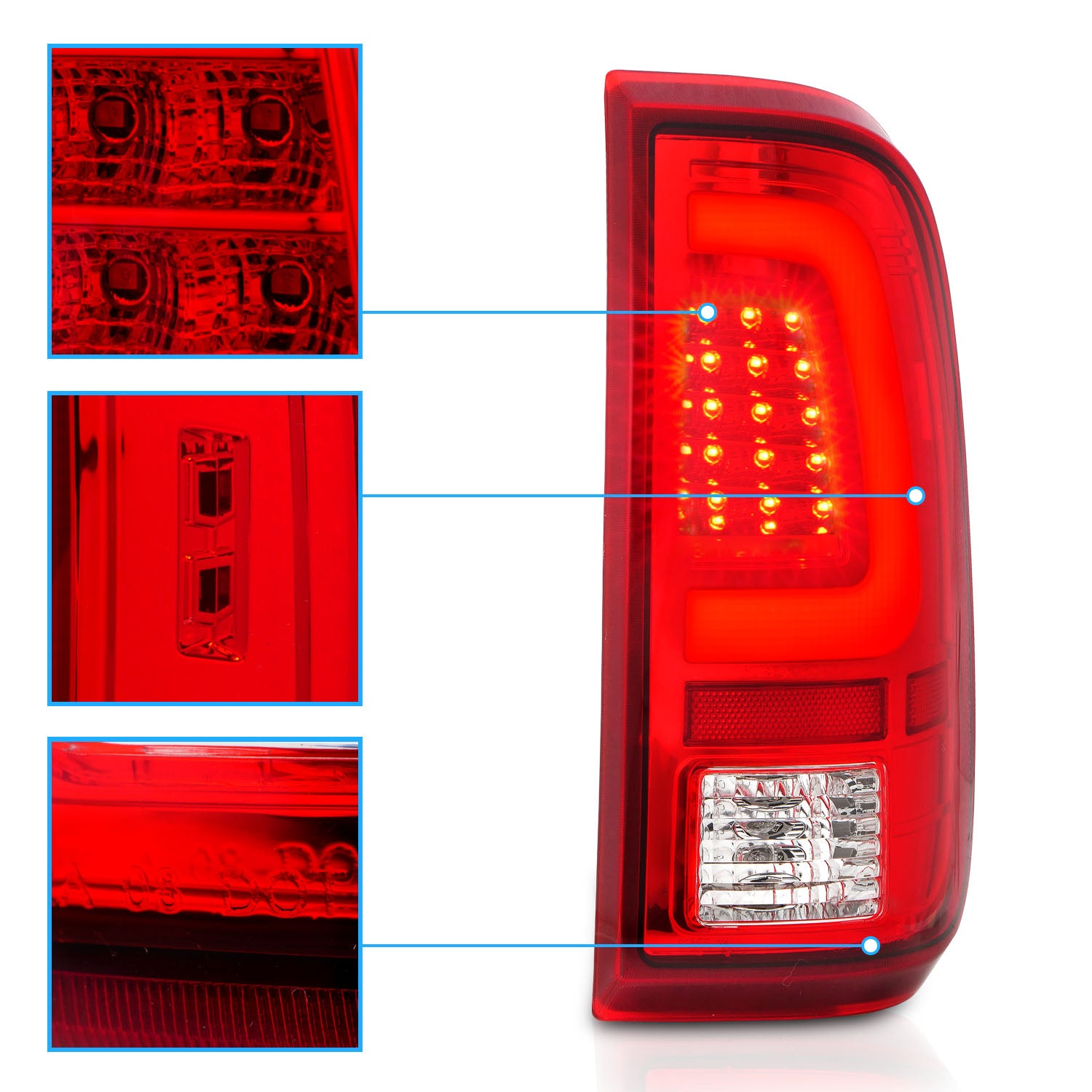 FORD F-250/SUPER DUTY 08-16 LED TAIL LIGHTS RED/CLEAR W/ C LIGHTS BAR