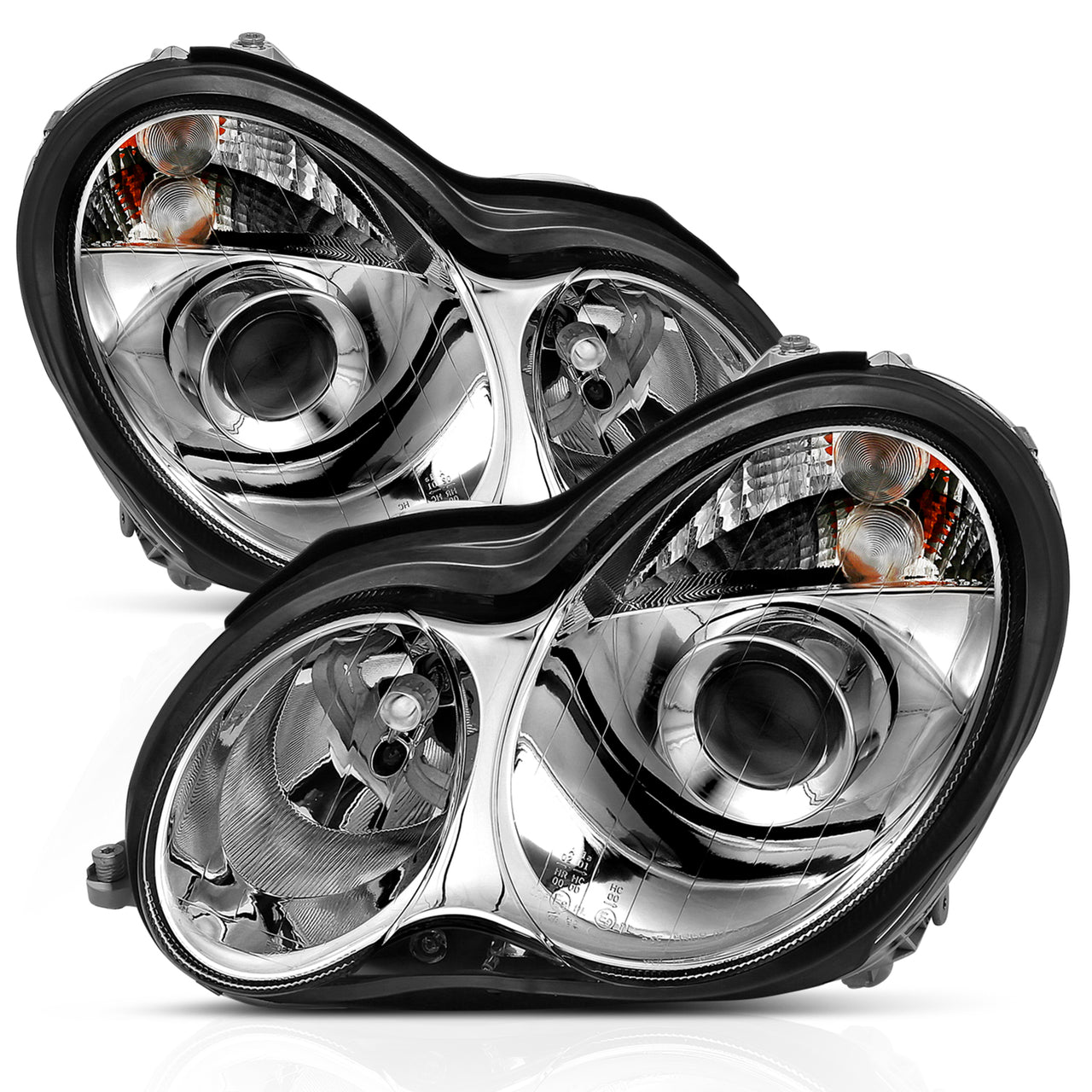MBZ C CLASS W203 00-07 PROJECTOR HEADLIGHTS CHROME CLEAR