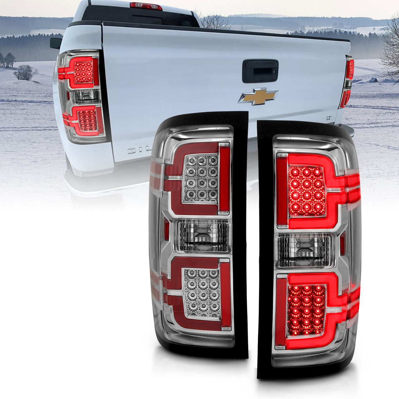 CHEVY SILVERADO 14-17 LED TAIL LIGHTS CHROME HOUSING CLEAR LENS (SEQUENTIAL SIGNAL)