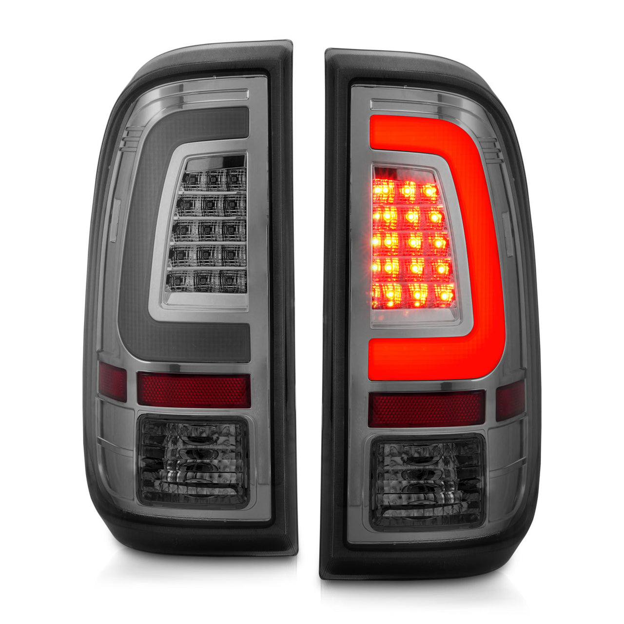 FORD F-250/SUPER DUTY 08-16 LED TAIL LIGHTS CHROME HOUSING SMOKE LENS W/ C LIGHTS BAR