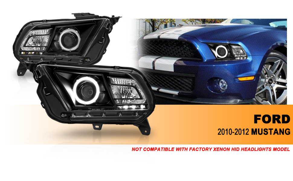 FORD MUSTANG 10-12 PROJECTOR HEADLIGHTS HALO BLACK CLEAR (RX HALO)