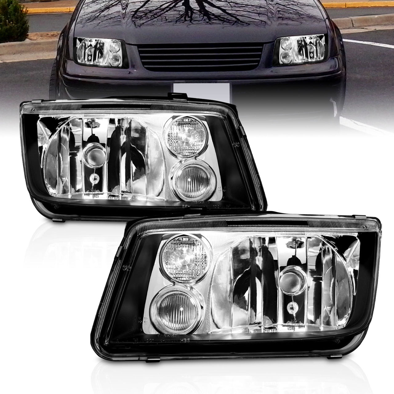 VOLKSWAGAN JETTA 99-05 HEADLIGHTS BLACK (W/ FOG LIGHTS)