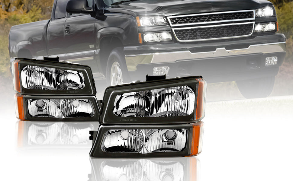 CHEVY SILVERADO 03-06 HEADLIGHTS W/ SIGNAL LIGHT BLACK AMBER (4 PCS)