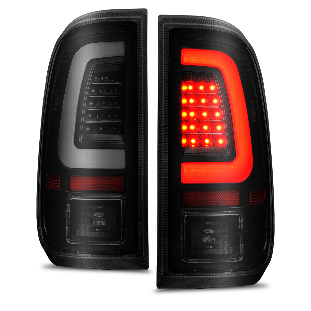 FORD F-250/SUPER DUTY 08-16 LED TAIL LIGHTS BLACK HOUSING SMOKE LENS (W/ C LIGHTS BAR)